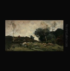 Sheep In Field by Theophile Emile Achille De Bock