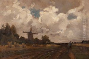 Windmuhle In Sturmischer Landschaft
