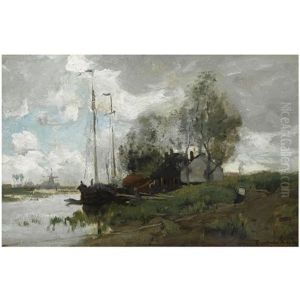 A Canal Near Zwijndrecht by Theophile Emile Achille De Bock