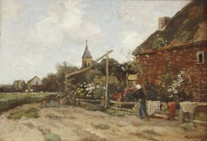Calle De Pueblo Con Personaje Femenino by Theophile Emile Achille De Bock