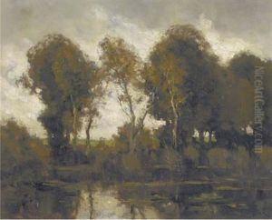Trees By A Pond by Theophile Emile Achille De Bock