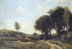 Figure With A Goat On A Sandy Wooded Path by Theophile Emile Achille De Bock