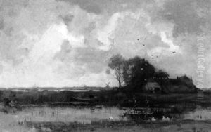 A Farm In A Polder Landscape by Theophile Emile Achille De Bock