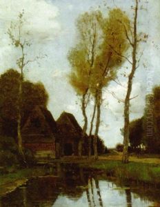 A Wooded Stream With Cottages