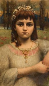Girl With A Flower Chaplet On Her Head by Arnold Boecklin