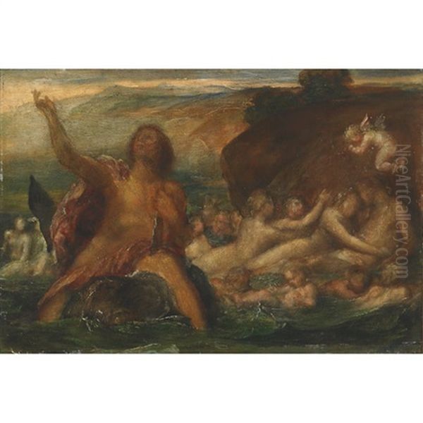 Neptune Riding A Dolphin With Nereids, Tritons And Cherubs Riding The Swell - view 1