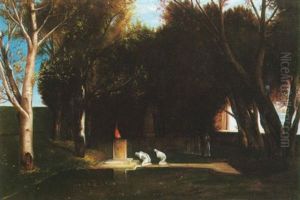 Figures Worshipping At A Shrine by Arnold Boecklin
