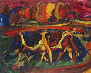 Landschaft Mit Kuhen by Peter August Boeckstiegel