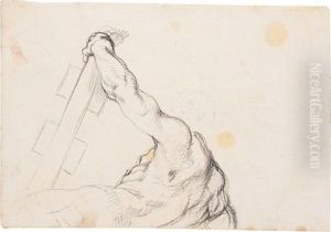 A Male Nude Seen From Below, Holding One Of The Elements Of The Aldobrandini Coat Of Arms by Giovanni Alberti
