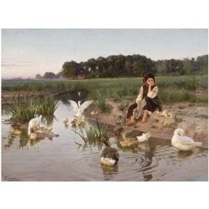 Ukrainian Girl Tending Geese by Nikolai Kornilievich Bodarevsky
