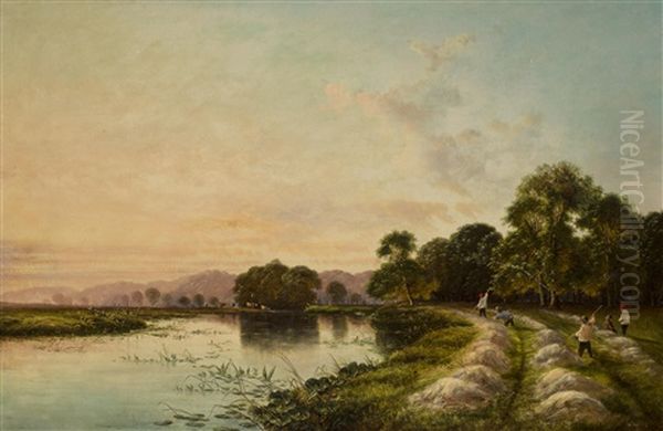 Haymaking By A Lake - view 1