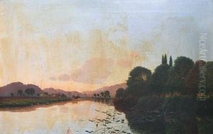 River Landscape With Cattle Watering (thames?)