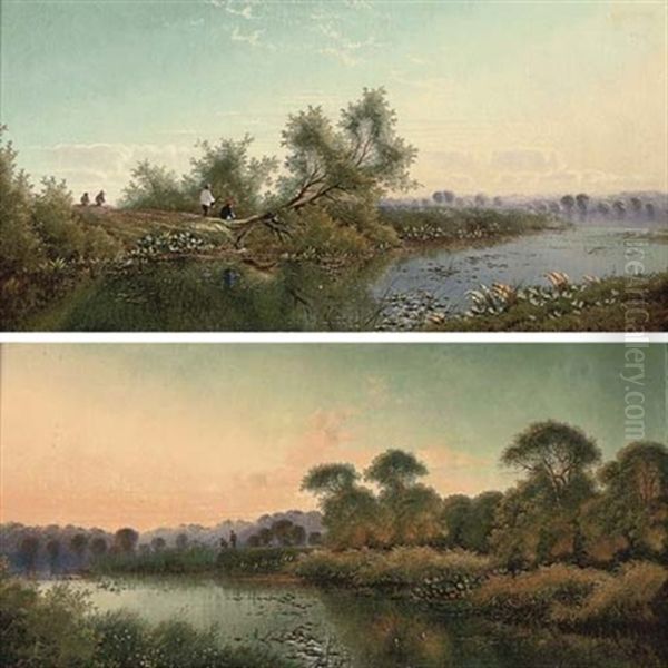 Anglers Along The Thames (+ On The Thames, 1890, Sunset; Pair) - view 1