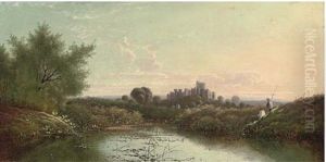 Anglers Along The Thames, With Windsor Castle Beyond by Edwin Henry Boddington