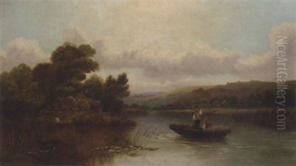 Figures In A Hay Barge In A River Landscape - view 1