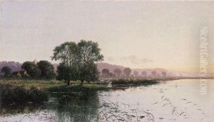 River Scene At Sunset by Edwin Henry Boddington