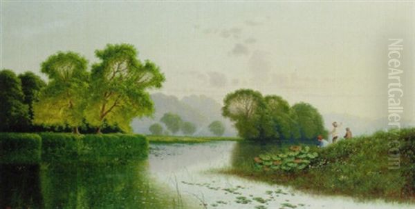 Anglers Fishing In A River Landscape - view 1