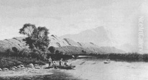 Mountain River Landscape With Fishermen Mountain River Landscape With Fishermen