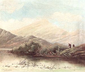 An Extensive Landscape With Figures Fishing From The Banks In The Foreground An Extensive Landscape With Figures Fishing From The Banks In The Foreground