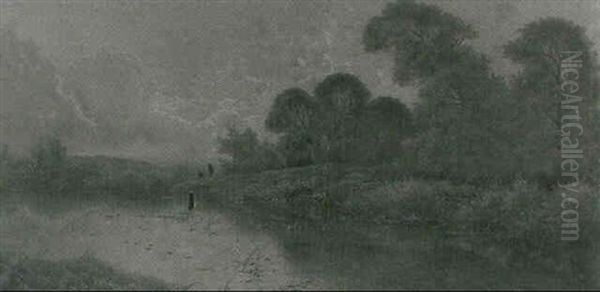 River Landscape With Anglers - view 1