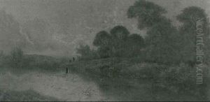 River Landscape With Anglers