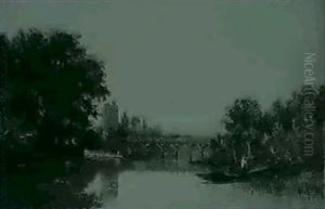 Flusslandschaft Mit Brucke by Edwin Henry Boddington