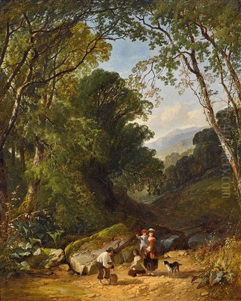 A Wooded Landscape With Children Filling A Pail In The Foreground - view 1