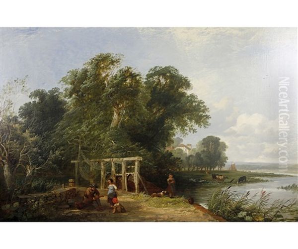 River Landscape With Figures And Dog By Eel Traps - view 1