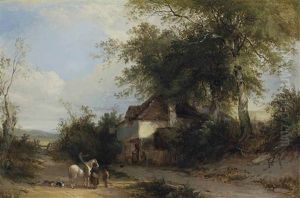 Travellers Outside A Country Inn by Henry John Boddington