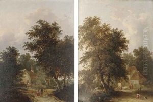 Figures Outside A Cottage (+ Driving Home The Sheep; Pair) Figures Outside A Cottage (+ Driving Home The Sheep; Pair)