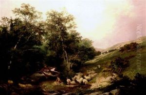Pastoral Scene With Sheep And Shepherds by Henry John Boddington