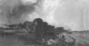 On The Banks Of The Thames, A Passing Shower by Henry John Boddington