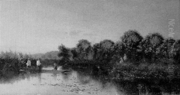 Children Fishing On A Lake - view 1