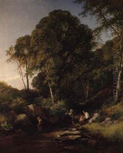 Figures By A Stream In A Woodland Glade by Henry John Boddington