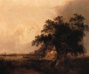 An Angler Talking To A Young Girl In A River Landscape by Henry John Boddington