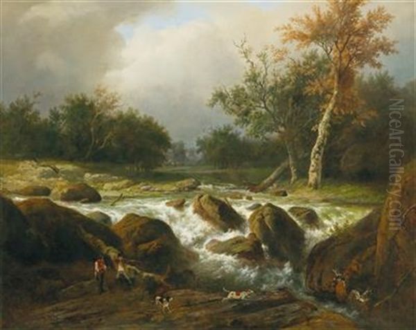 Hunters At A Creek - view 1