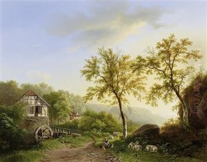 Sommerlandschaft Mit Einem Hutejungen Vor Einer Alten Wassermuhle