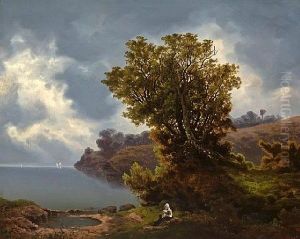 Two Figures Seated Under A Tree, A Storm Approaching Beyond