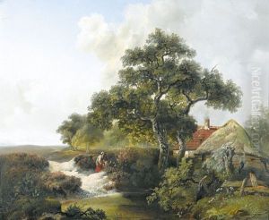 Landschaft Mit Bauernhaus, Staffage Und Teich Landschaft Mit Bauernhaus, Staffage Und Teich