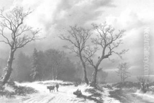 Winterlandschaft Mit Zugefrorenem Fluslauf Und Verschneitem Feldweg by Willem Bodemann