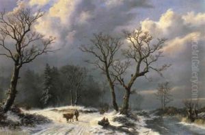 Figures In A Winter Landscape by Willem Bodemann