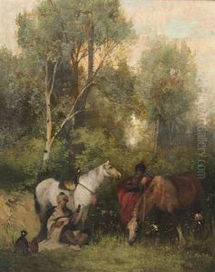 Rast Beim Ritt Durch Den Wald by Alphons Bodenmueller