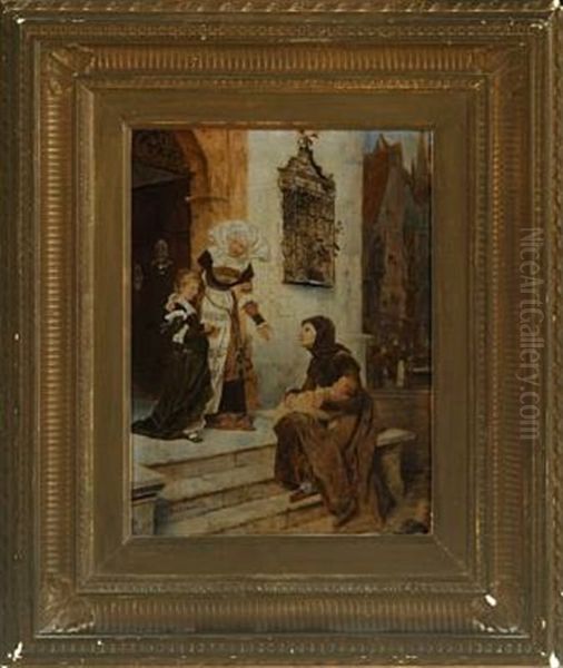Scene From A Church Stairs, Which Provide Alms To The Poor - view 1