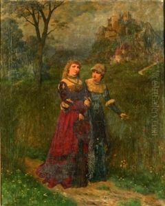 Two Women Before A Hillside Castle by Friedrich Bodenmuller