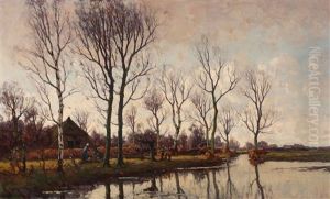 The Gathering Of Birch Wood By The Waterside by Paul Bodifee
