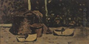 Stilleben Mit Korb, Tontopf Und Einem Paar Holzschuhe