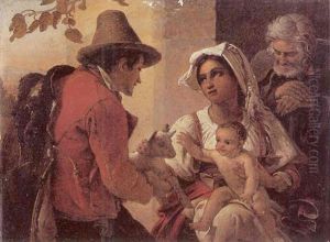Scene Familiale Dans La Campagne Romaine by Guillaume Bodinier