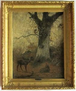 Deer Near The Big Oak, A Barbizon Style Painting by Karl Bodmer