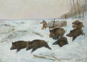 Sanglier Dans La Neige by Karl Bodmer