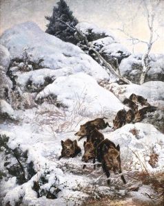 Sangliers Dans La Neige by Karl Bodmer